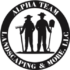 Alpha Team Landscaping Logo. Black circular logo with two people standing in middle and white text within circle.