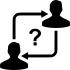 An icon of two people consulting with a question mark in between